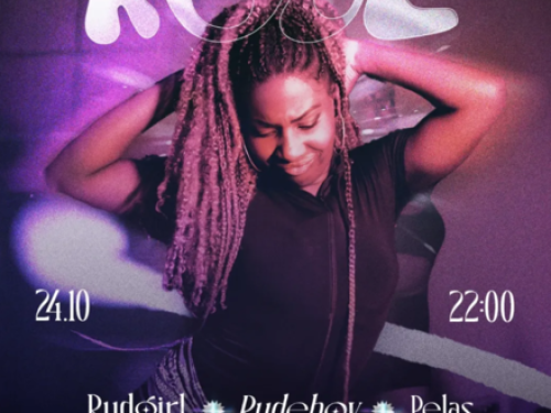 Flyer de divulgação com fotografia de DJ e texto informa o line up