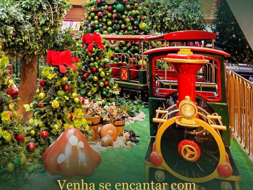 fly com informações e um trenzinho de natal