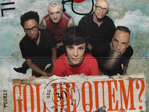 Imagem com o nome do evento, com cinco pessoas olhando para o alto