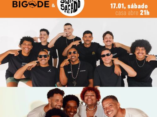 Flyer de divulgação com imagem dos artistas