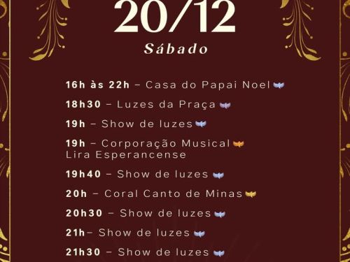 Programação do dia 20/12 do natal da mineiridade