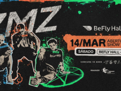 Imagem colorida com o desenho dos integrantes, ao lado a data e o local do evento. 