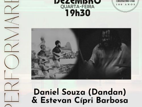 Flyer de divulgação performare, ao centro imagem em preto e branco, texto informa o evento.