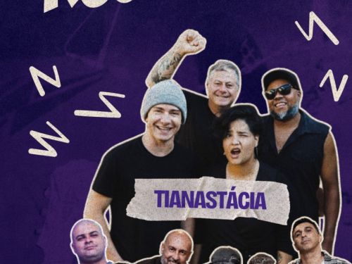 Flyer de divulgação das atrações com fundo roxo e imagens ilustrativas