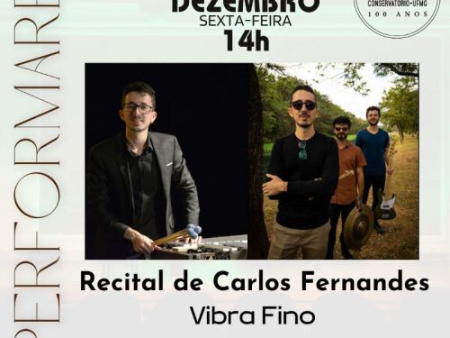 Flyer de divulgação com imagem do artista Carlos fernandes e do trio Vibra Fino