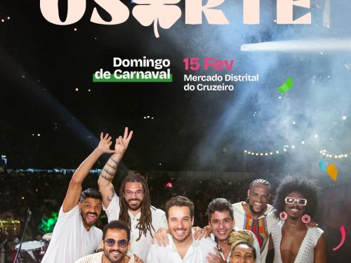 Cartaz de divulgação com imagem do grupo juventude bronzeada ao fundo