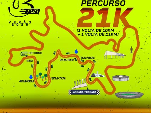 Mapa do percurso da corrida "Boníssima Run Verão 2026". O cartaz mantém a identidade visual em verde-limão vibrante com detalhes em laranja e preto.