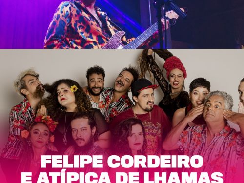 Flyer oficial de divulgação do evento Felipe Cordeiro e Atípica de Lhamas