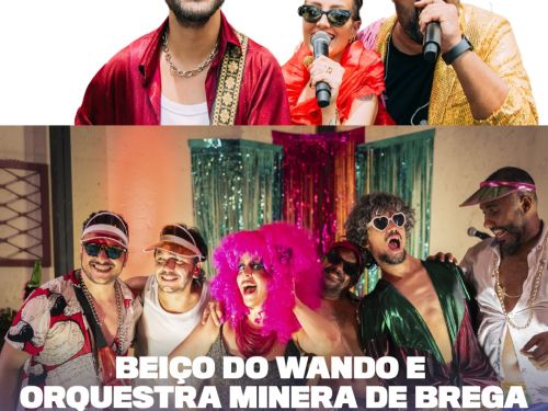Flyer oficial de divulgação do evento Beiço do Wando e Orquestra Mineira de Brega