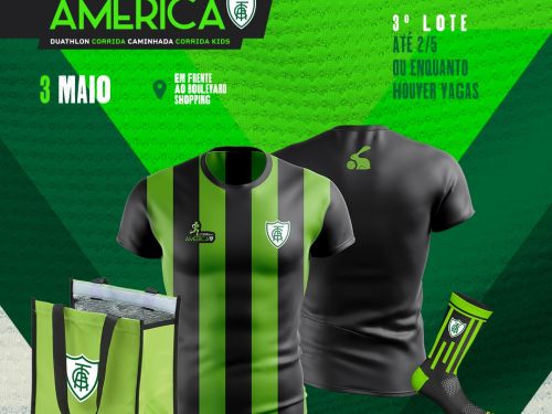 Fundo verde e ilustração do kit da corrida: blusa do time, meia e bolsa na cor verde e preta mais descrições dos lotes 