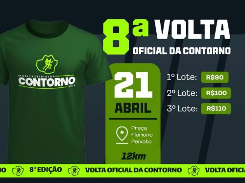 Foto de capa informativa contendo data, local, horario e valores dos lotes do evento e blusa verde da corrida