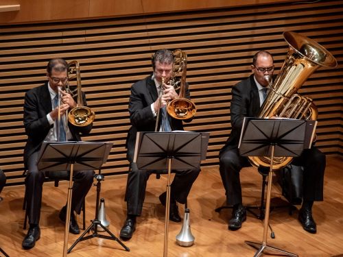 Foto de instrumentistas tocando na orquestra