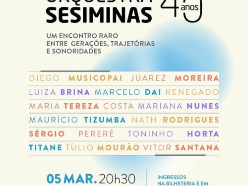 Flyer informativo com os nomes dos artistas que compõem a orquestra 