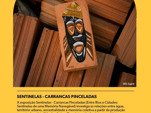 Foto contendo uma das obras do artista e com texto explicativo sobre o que se trata a exposição 