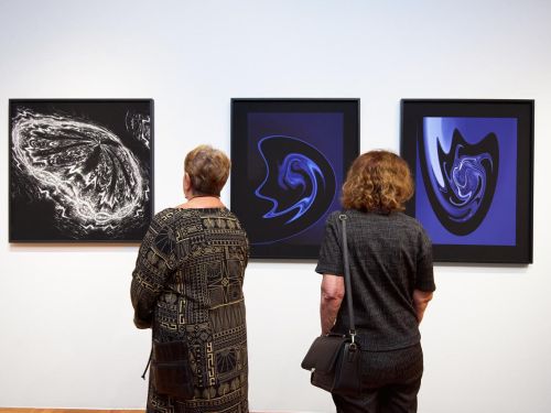 foto de pessoas obeservando as artes da exposição 