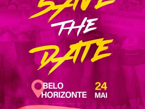 Foto de capa convidativa para a corrida Encontro Delas com fundo rosa e escrita amarela