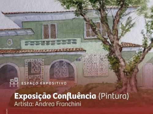 foto convidativa para a exposição Confluência, contendo local e data para o evento 