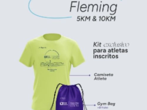Flyer de divulgação do evento com imagem do kit: camiseta e mochila