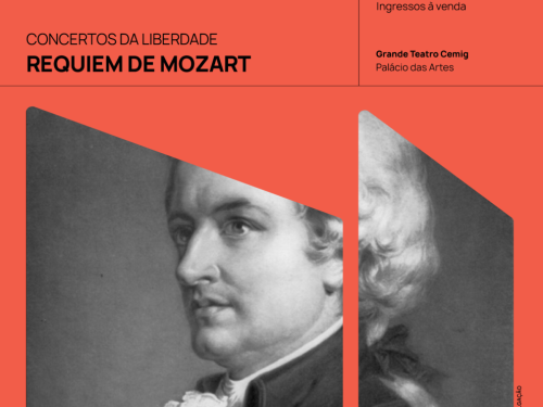 Foto de capa do artista Mozart para divulgação da Orquestra Sinfônica, contendo data e local da apresentação