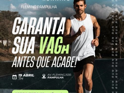 Flyer de divulgação, com imagem de um homem correndo em pista de corrida e informações sobre o evento 