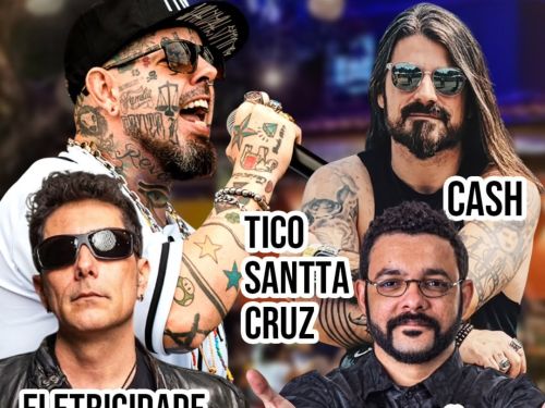 Foto de capa do festival Gabiroba na praça contendo as 4 atrações confimadas: Banda Eletricidade (Capital Inicial Cover), Cash, Legião V e Tico Santa Cruz 