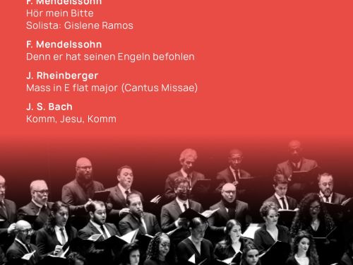 Flyer com fundo vermelho com a programação do evento Lírico pela cidade: Concerto na Igreja Nossa Senhora da Boa Viagem