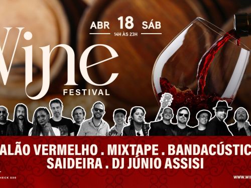 Foto de capa convidativa para o Festival Wine no Quintal do Chalé, contendo data e foto das atrações da noite 