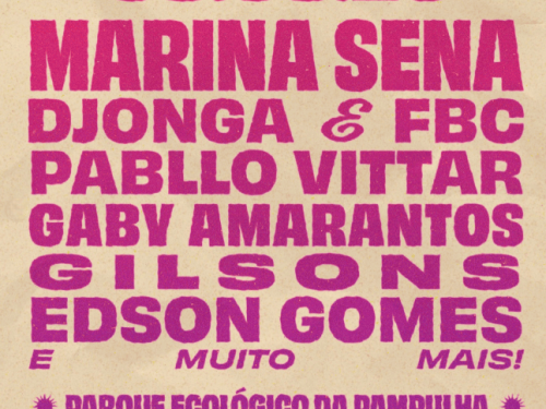 Cartaz do Festival Sensacional!, que acontece dia 08/08/26 no Parque Ecológico da Pampulha, em BH. O texto em rosa destaca nomes como Marina Sena, Djonga & FBC, Pabllo Vittar, Gaby Amarantos, Gilsons e Edson Gomes. Ingressos via Sympla.