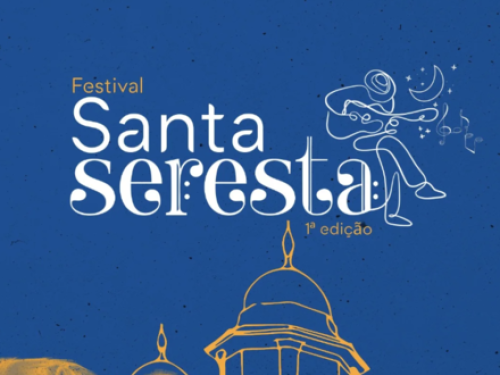 Folder oficial com fundo azul e texto informando o evento Festival Santa Seresta