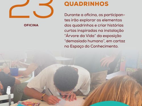 Foto de capa de divulgação para a ofcinal "Fauna em Quadrinhos" no Espaço do Conhecimento UFMG