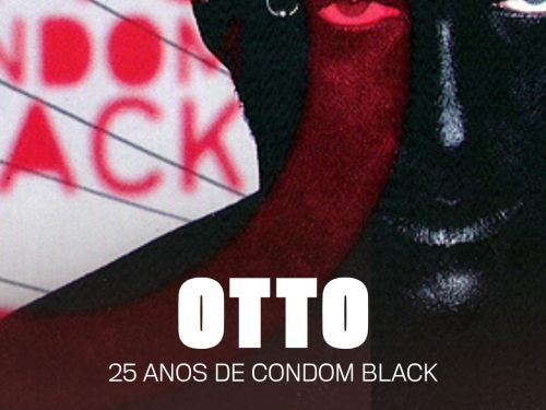 Cartaz promocional do show do cantor Otto em Belo Horizonte, celebrando os "25 Anos de Condom Black", com a participação da DJ Naroca. O fundo traz um close do rosto do artista pintado de preto, dividido por uma faixa translúcida vermelha que destaca um de seus olhos. Na parte superior, há o logotipo da casa de shows Autêntica e, na inferior, os detalhes do evento marcado para sábado, 11/07, às 21h, além da assinatura da tiqueteira Shotgun.