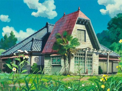 Uma foto de um cenario digital do Studio Ghibli