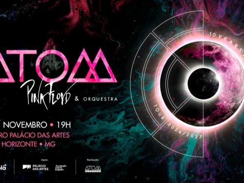 Foto de capa de divulgação do show " ATOM Pink Floyd: Ten Years in the Machine"com data e local