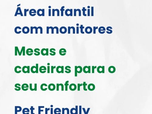 foto informativa sobre area infantil e espaço pet friendly 