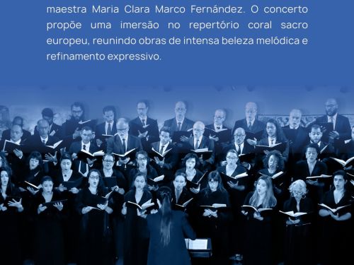 Foto descritiva sobre a proposta da apresentação juntamente com uma foto do coral lírico na parte inferior da imagem