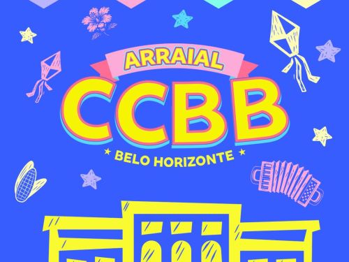 Foto de capa de divulgação para o Arraial do CCBB, contendo elementros visuais de festa juninha 