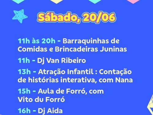 Foto da programação do arraial no sábado, 20/06