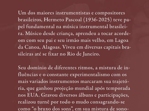 Foto descritiva sobre o artista Hermeto Pascoal 