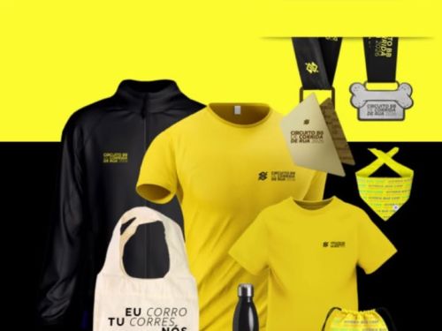 Cartaz de fundo amartela e preto, com as peças dos kit's amostra