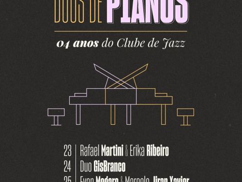 Foto de capa para a comemoração dos quatro anos do Clube de Jazz, contendo o nome dos artistas do dia 23 a 25 de julho 