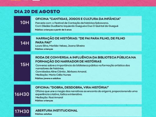 Foto da programação do evento no dia 20 de agosto 