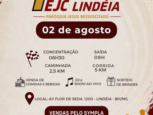 Banner com fundo bege e informações sobre o evento em marrom, preto e amarelo