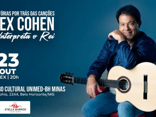 Foto de capa para o show do cantor Alex Cohen no dia 23 de outubro no teatro do centro cultural unimed-bh 