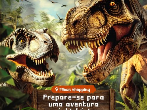 Foto de capa para a exposição projetada "A Era Dos Dinossauros" no minas shopping dos dias 18 a 27 de setembro