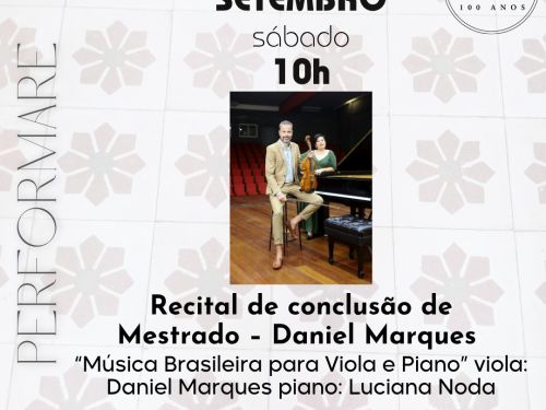 Foto de capa para o recital de conclusão de mestrado do violinista Daniel Marques no dia 5 de setembro, as 10 horas, no conservatório da UFMG