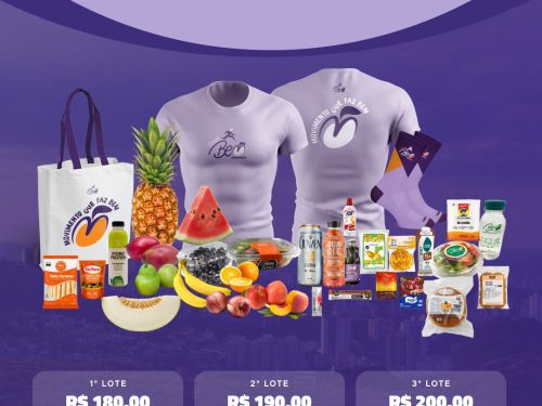 Foto do kit e do lote promocional para a corrida 