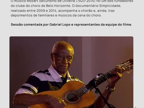 Foto descritiva do que se trata o filme "Simplicidade: homenagem ao Mozart Secundino de Oliveira"