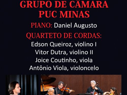 Foto de capa convidativa para o concerto do grupo de Câmara Puc Minas no dia 27 de setembro as 11 horas