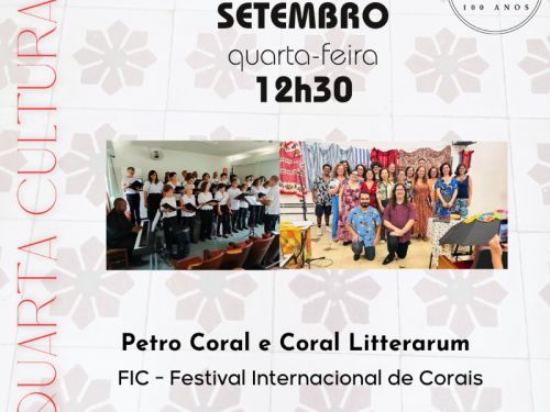 Foto para divulgação do encontro do Coral Litterarum e PETROCORAL na FIC no conservatório da UFMG