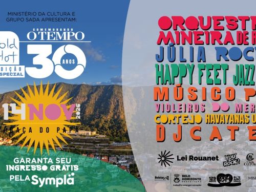 Foto de capa " Save the Date" para o festival Cold Hot no dia 14 de novembro. Plano de fundo com a foto de praça do papa, local do evento e nomes das atrações 